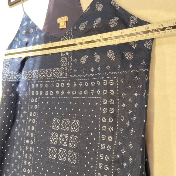 EUC J. Crew Linen Blend Blue Bandana Print T Back Dress Cotton Lined Size 14 - Picture 6 of 12